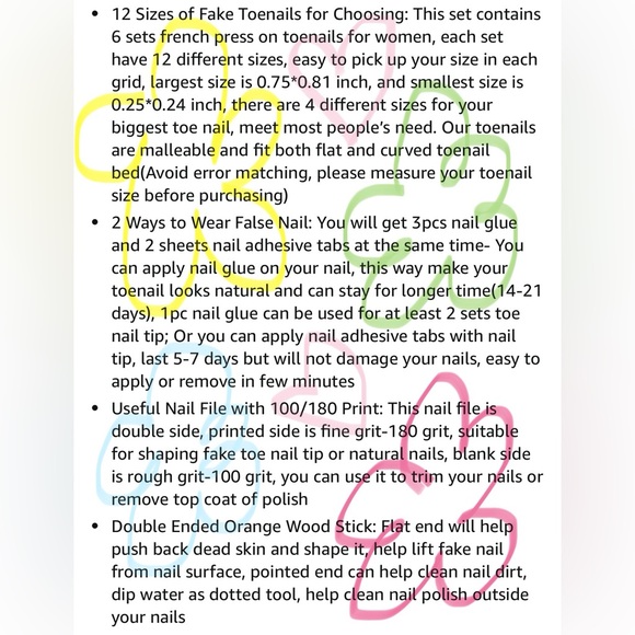 French Tip Press On Nails for Toe With Nail Glue, 6 Sets Toe Nail Tips Glue on - Picture 13 of 15